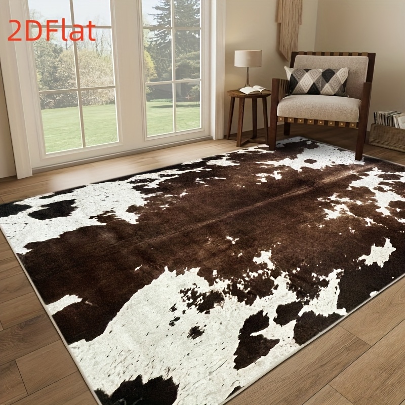 Cowhide Rug Faux - 2D 플랫 소가죽 프린트 플란넬 러그