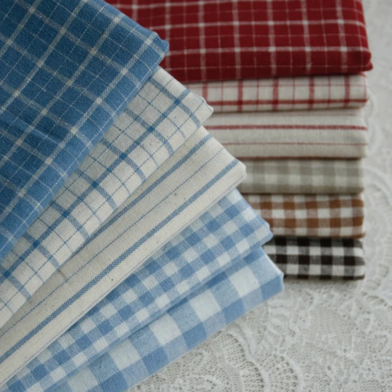 Linen Table Runner - 140x50cm 빈티지 레드 린넨 그리드 스트라이프