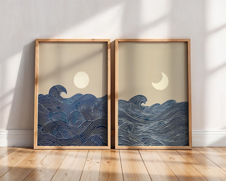 Home Decor Youtube - 2pcs Japandi 미니멀리스트 달 초승달 캔버스