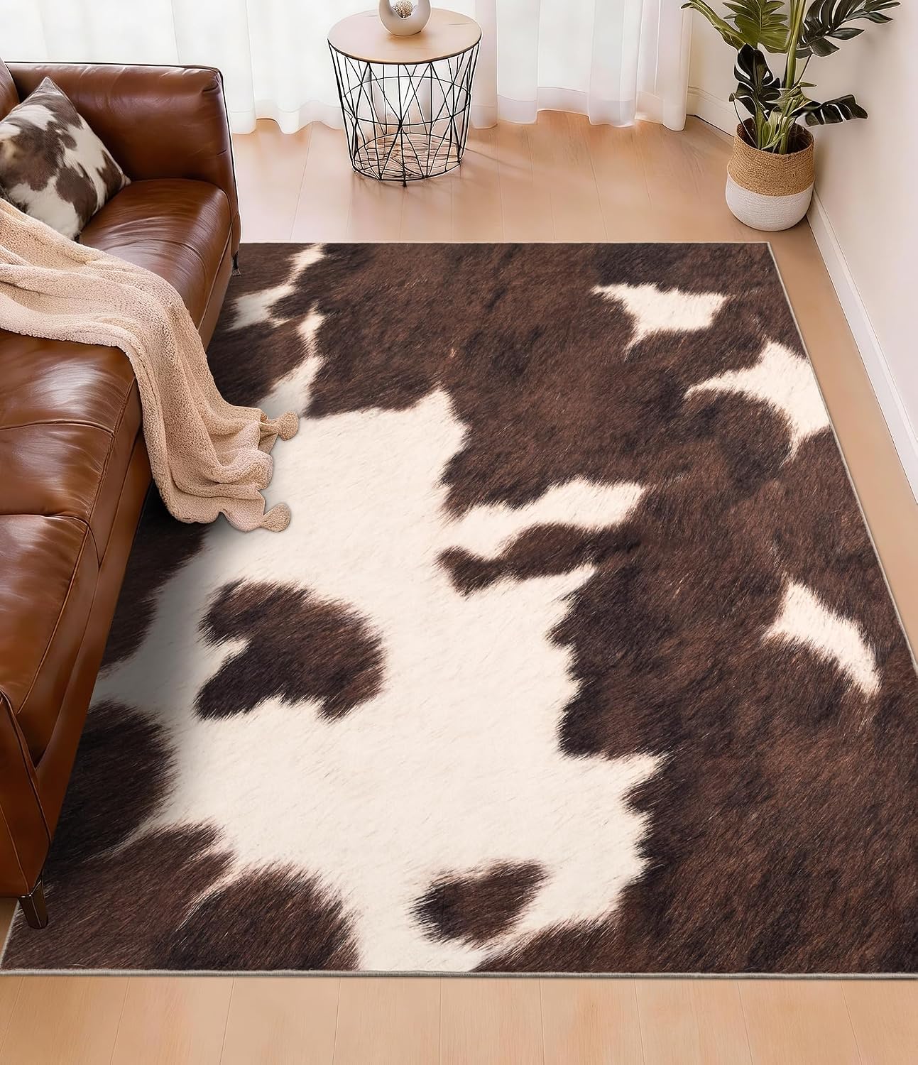 Cowhide Rug Faux - 브라운 인조 소가죽 카펫, 부드러운 낮은