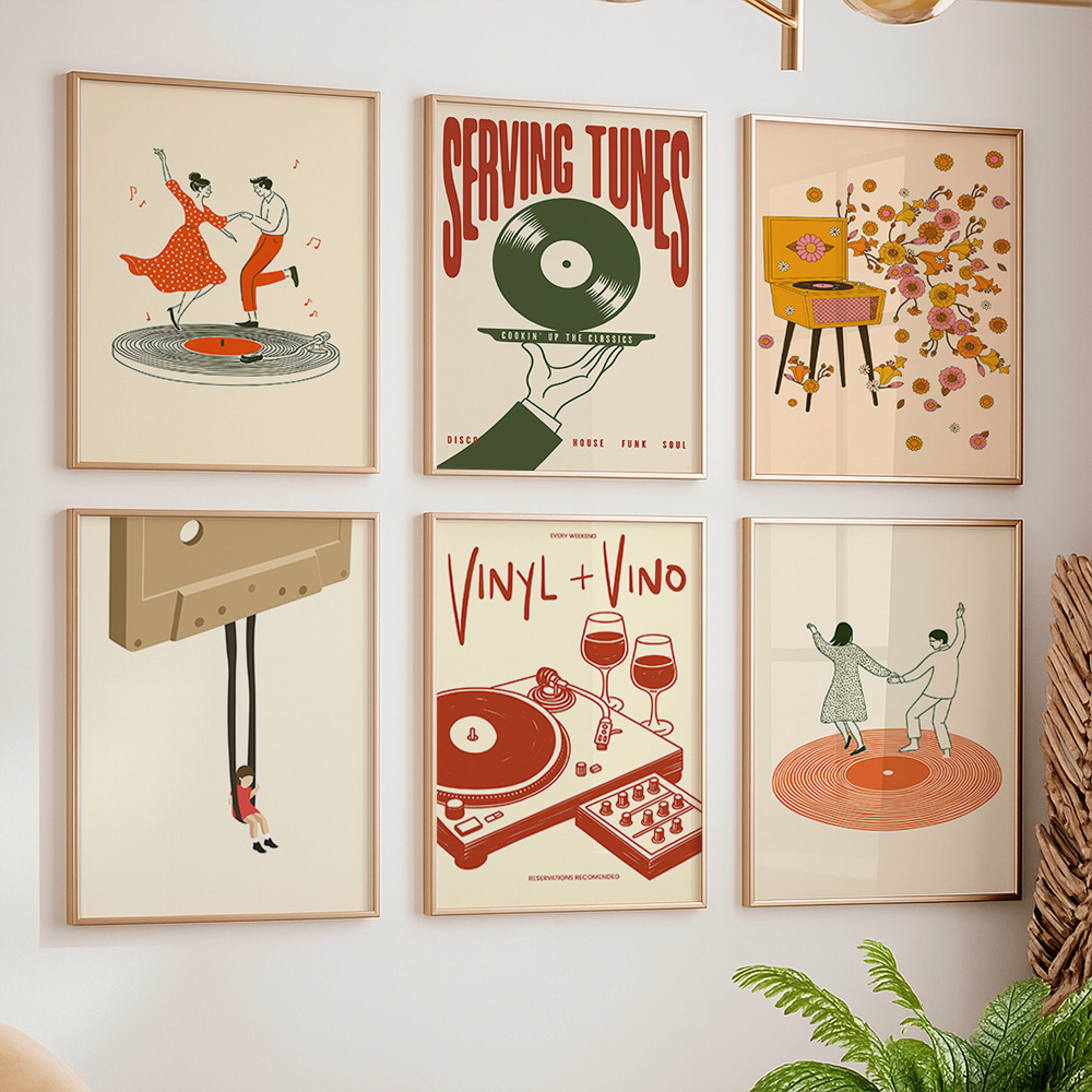 Home Decor Youtube - 1pc 빈티지 음악 캔버스 포스터 프레임이