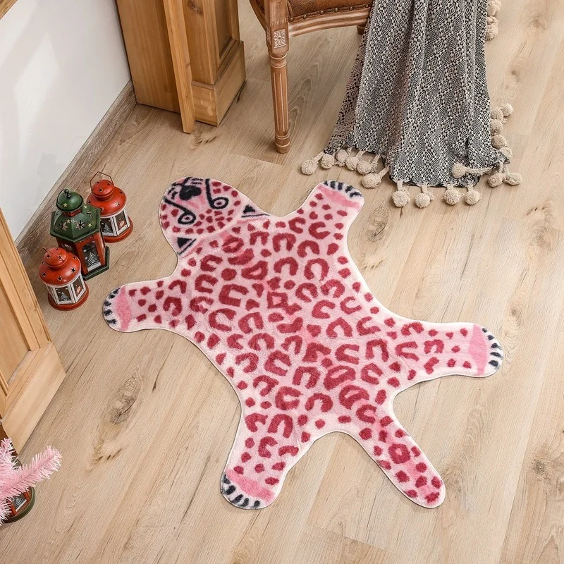 Cowhide Rug Faux - VIKAMA 핑크 레오파드 프린트 불규칙한 모양의