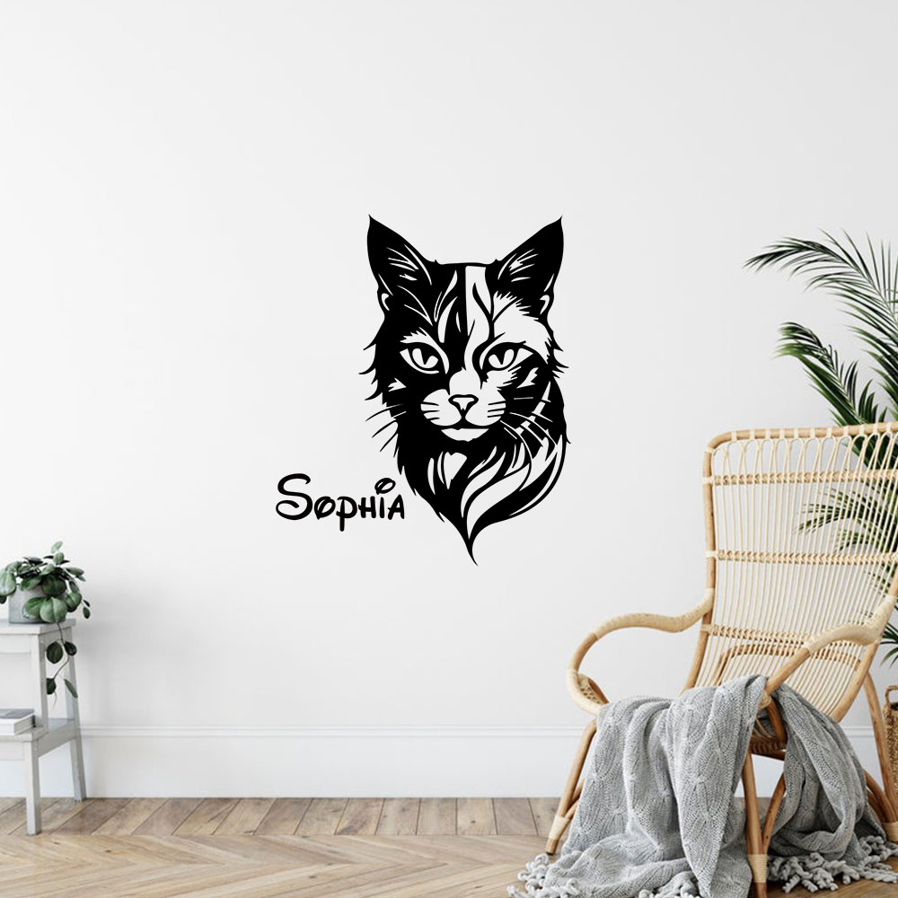 Home Decor Wall Tiles - 1PC 귀여운 고양이 맞춤 이름 벽