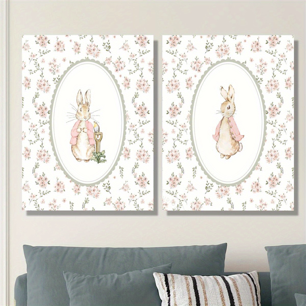 Home Decor Youtube - 2pcs 레트로 부활절 토끼 캔버스 인쇄