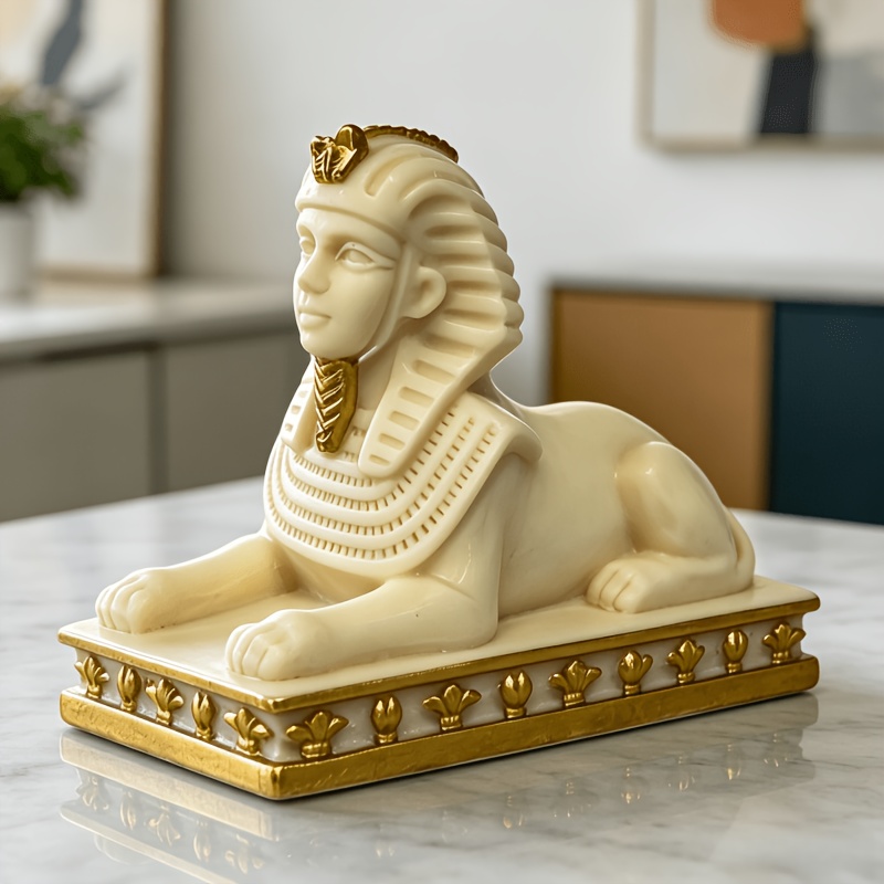Home Decor Egypt - 아이보리 화이트 금박 이집트 스핑크스 수지