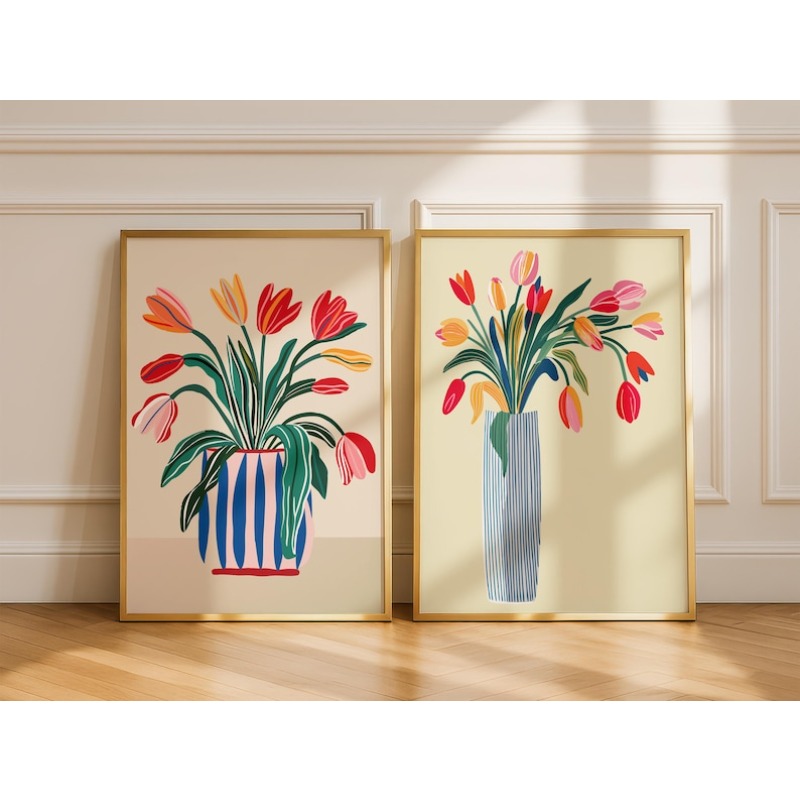 Home Decor Youtube - 2개 튤립 꽃 캔버스 벽 예술,