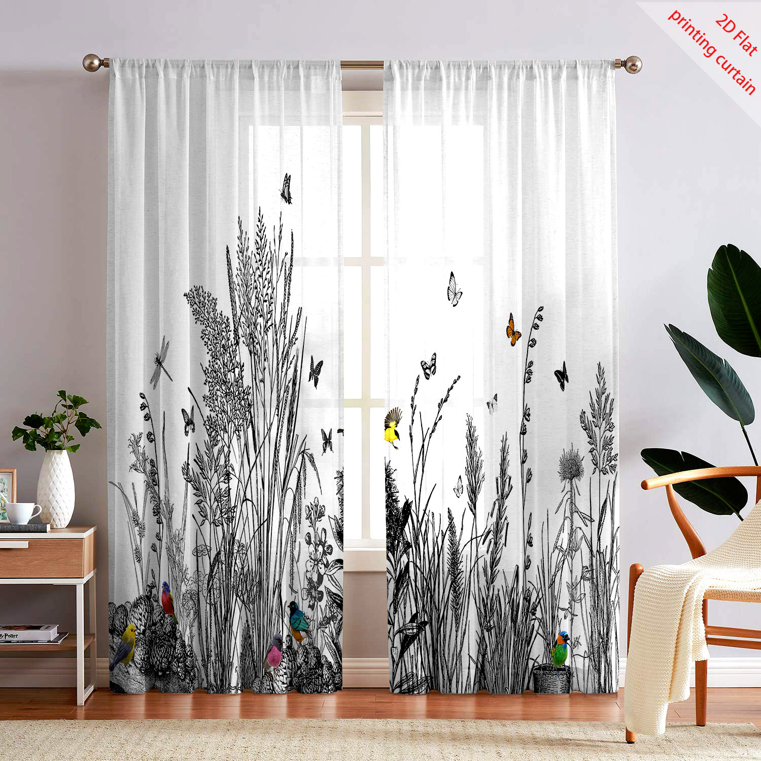 Home Decor Youtube - 식물 인쇄 투명 스크린 커튼 홈