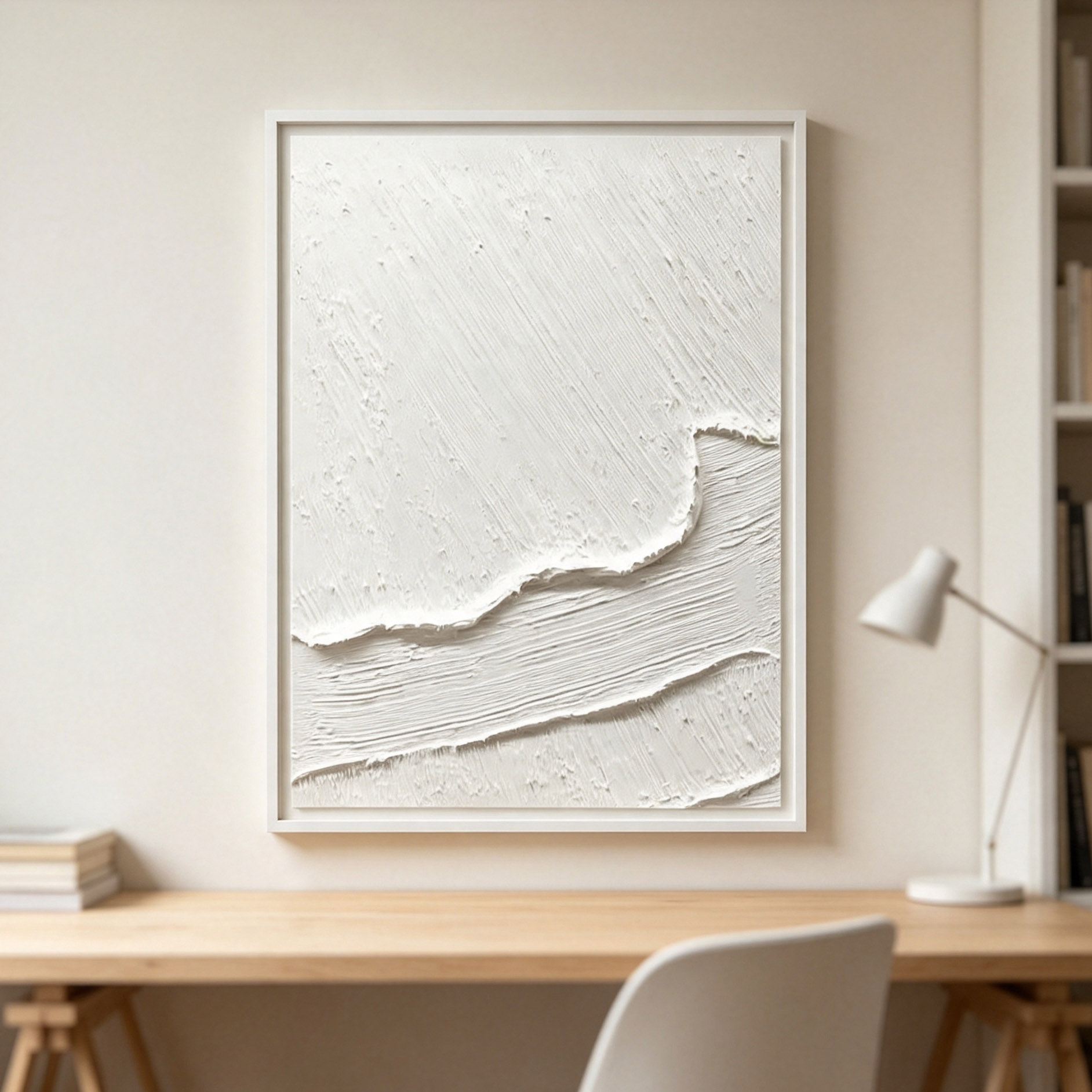 손으로 그린 흰색 3D 두꺼운 질감의 추상 유화 미니멀 - Home Decor Frames 리뷰 및 가격
