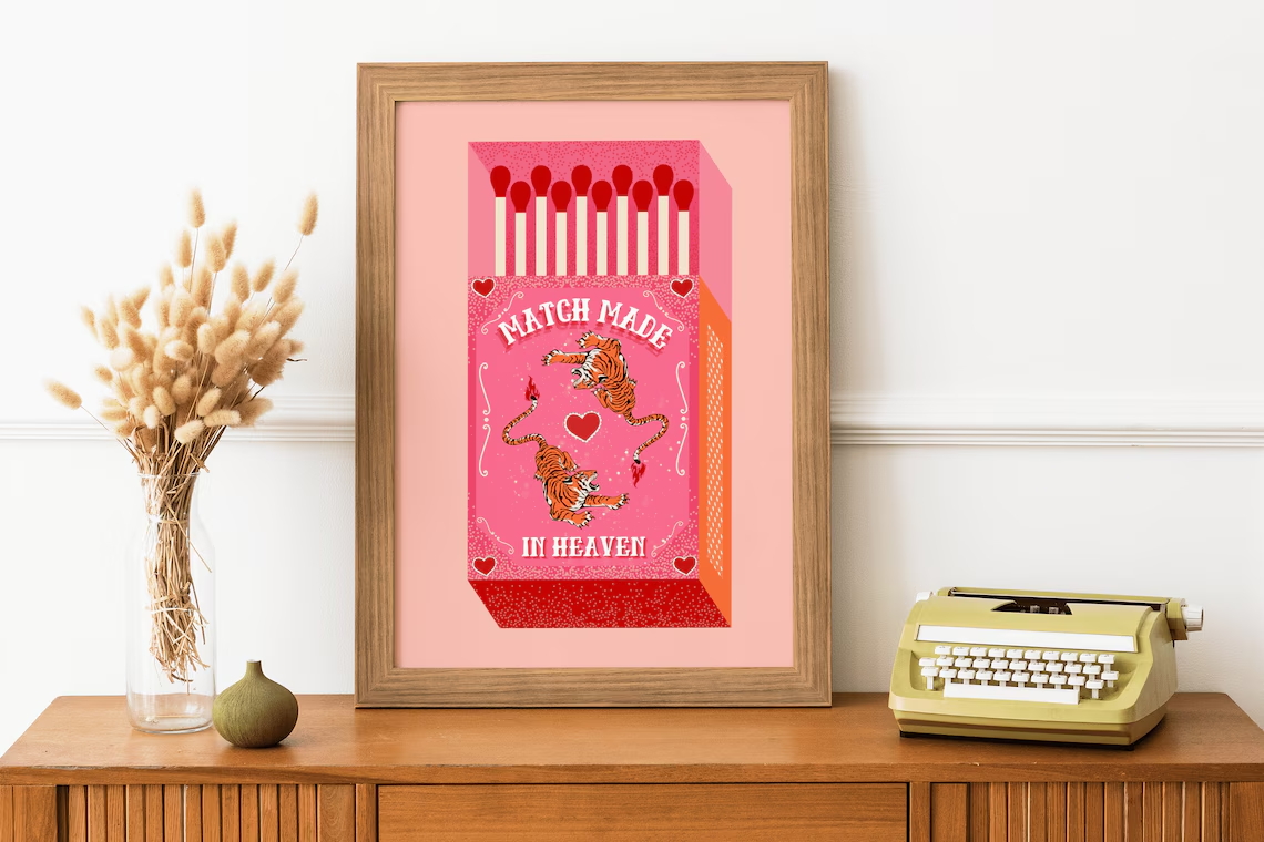 천국에서 만든 일치 핑크 성냥갑 벽 아트 인쇄 캔버스  - Home Decor Kolkata 리뷰 및 가격