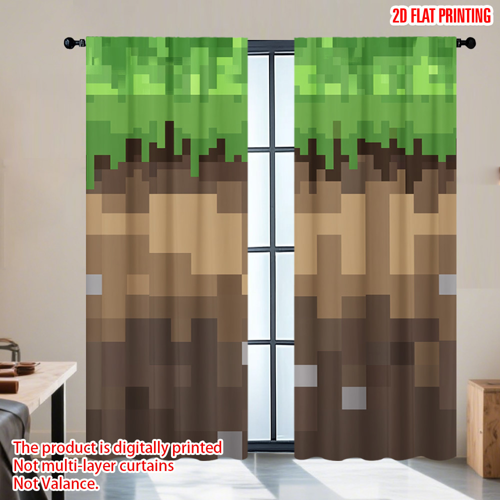 2개 픽셀 어스 블록 커튼, 레트로 비디오 게임 디자인 - Home Decor Youtube Videos 리뷰 및 가격