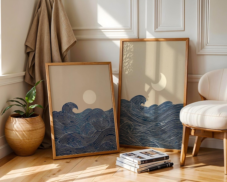 2pcs Japandi 미니멀리스트 달 초승달 캔버스  - Home Decor Youtube 리뷰 및 가격