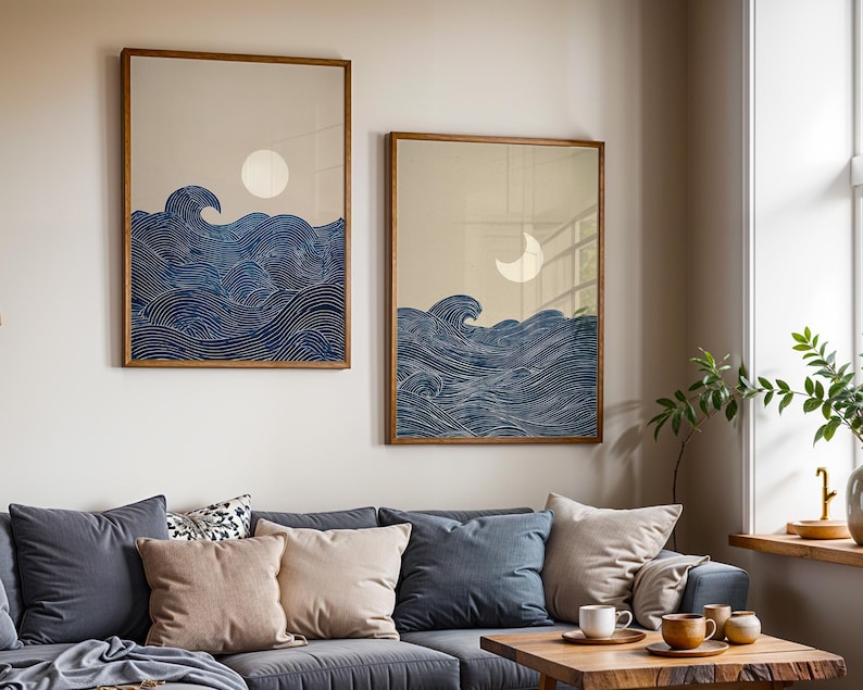 2pcs Japandi 미니멀리스트 달 초승달 캔버스  - Home Decor Youtube 리뷰 및 가격