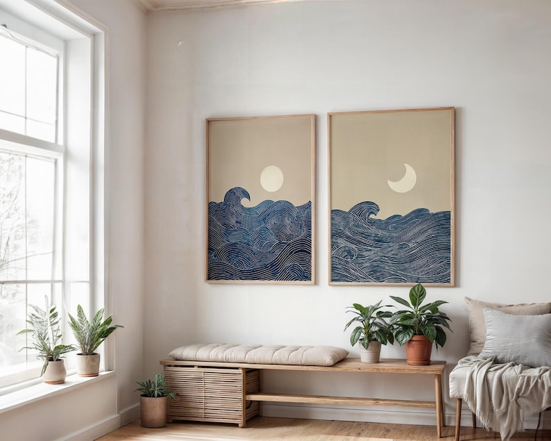 2pcs Japandi 미니멀리스트 달 초승달 캔버스  - Home Decor Youtube 리뷰 및 가격