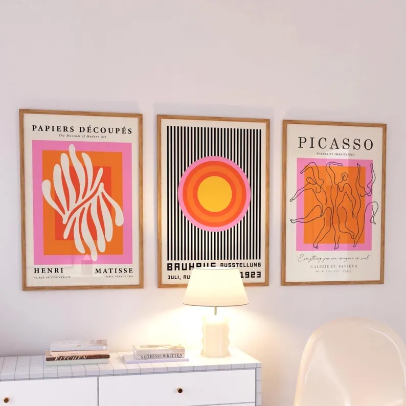 3pcs현대 오렌지 바우하우스와 피카소 벽 아트 인쇄  - Home Decor Aesthetic 리뷰 및 가격