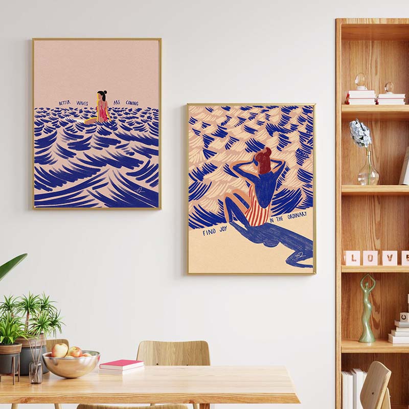 북유럽 미니멀리즘 예술 서핑 패들링 수영 바다 파도 인 - Home Decor Youtube 리뷰 및 가격