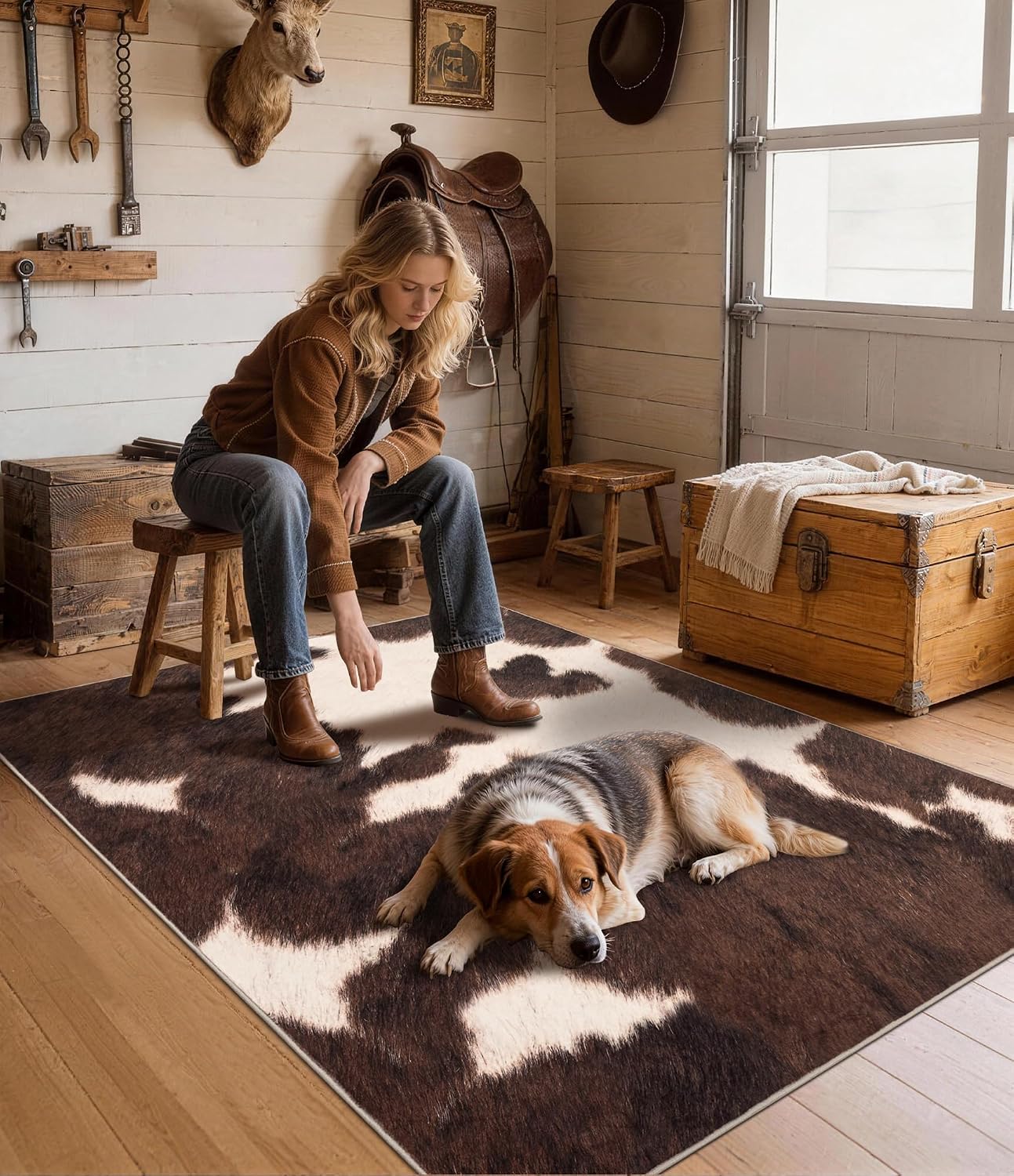 브라운 인조 소가죽 카펫, 부드러운 낮은 파일의 세탁  - Cowhide Rug Faux 리뷰 및 가격