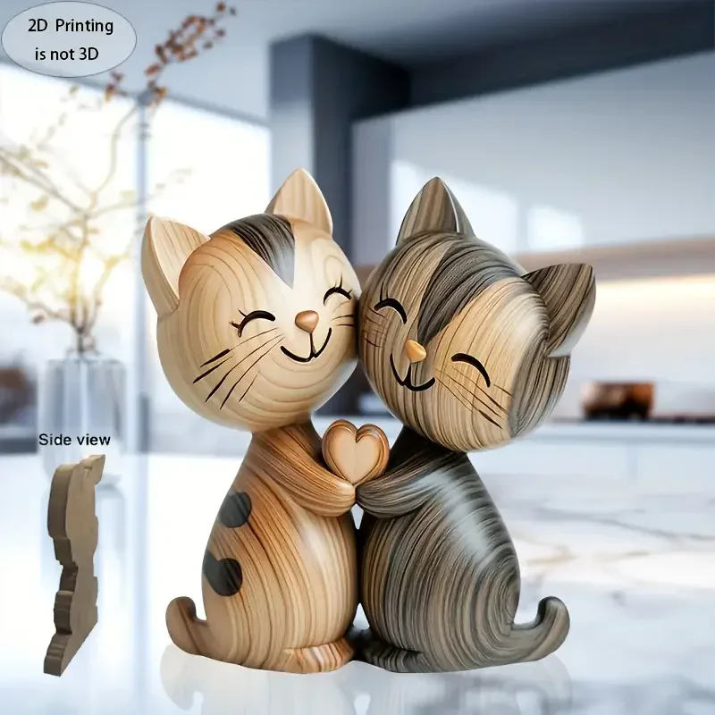나무 새끼 고양이 커플 조각 매력적인 2D 플랫 고양이 - Home Decor Enthusiast 리뷰 및 가격