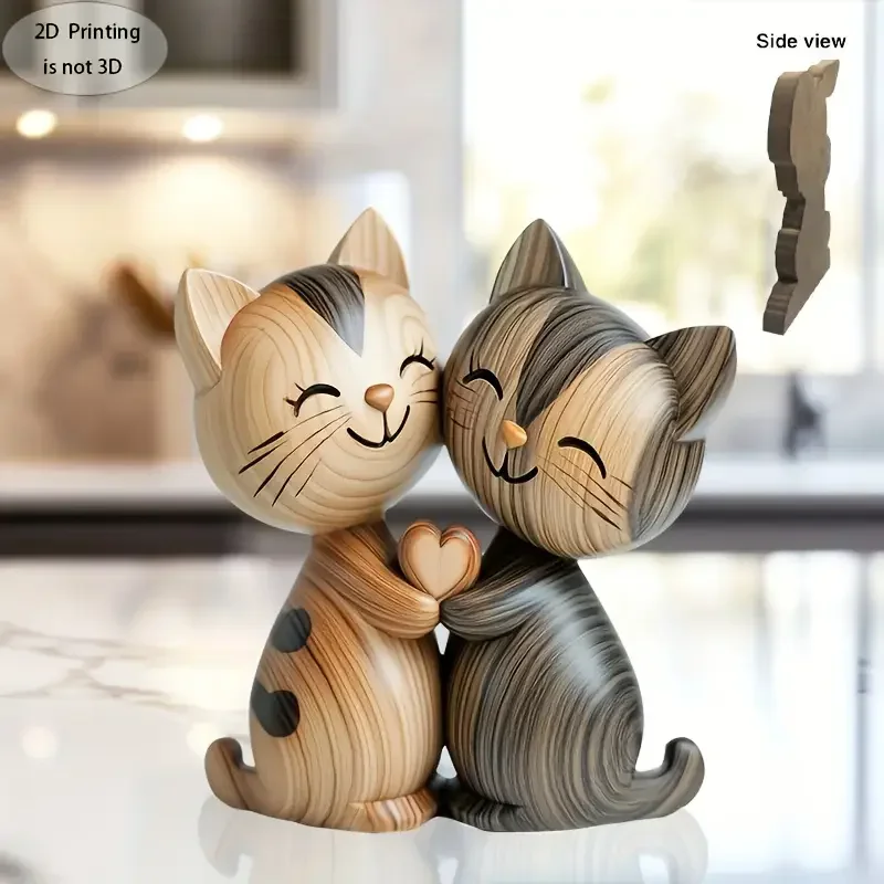 나무 새끼 고양이 커플 조각 매력적인 2D 플랫 고양이 - Home Decor Enthusiast 리뷰 및 가격