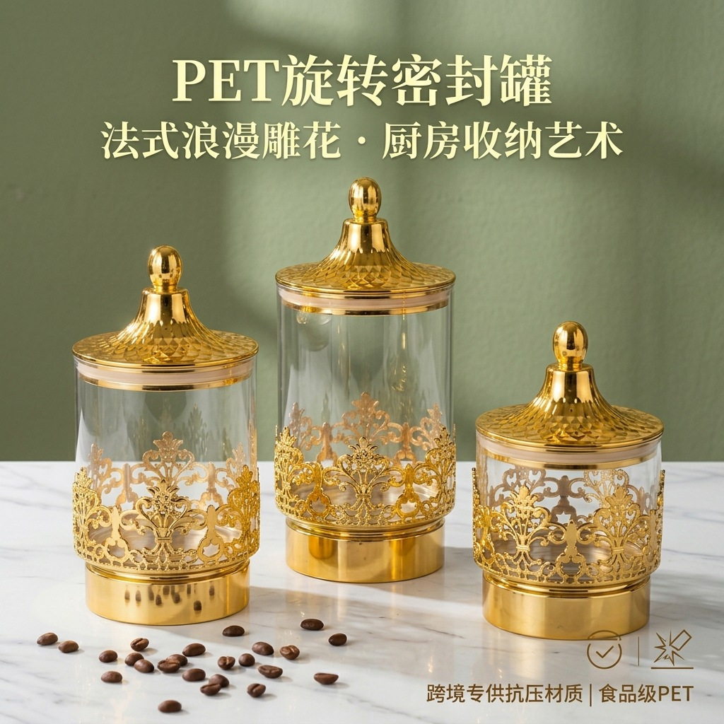 유럽풍 투명 금도금 회전식 밀폐 용기 스낵 차 보관함  - Home Decor Kolkata 리뷰 및 가격
