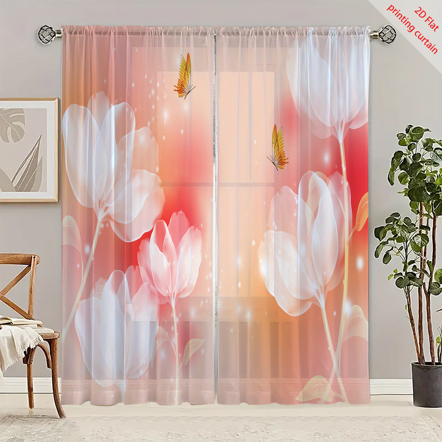 보라색 꽃무늬 투명 거즈 커튼, 거실, 침실, 발코니  - Home Decor Youtube 리뷰 및 가격