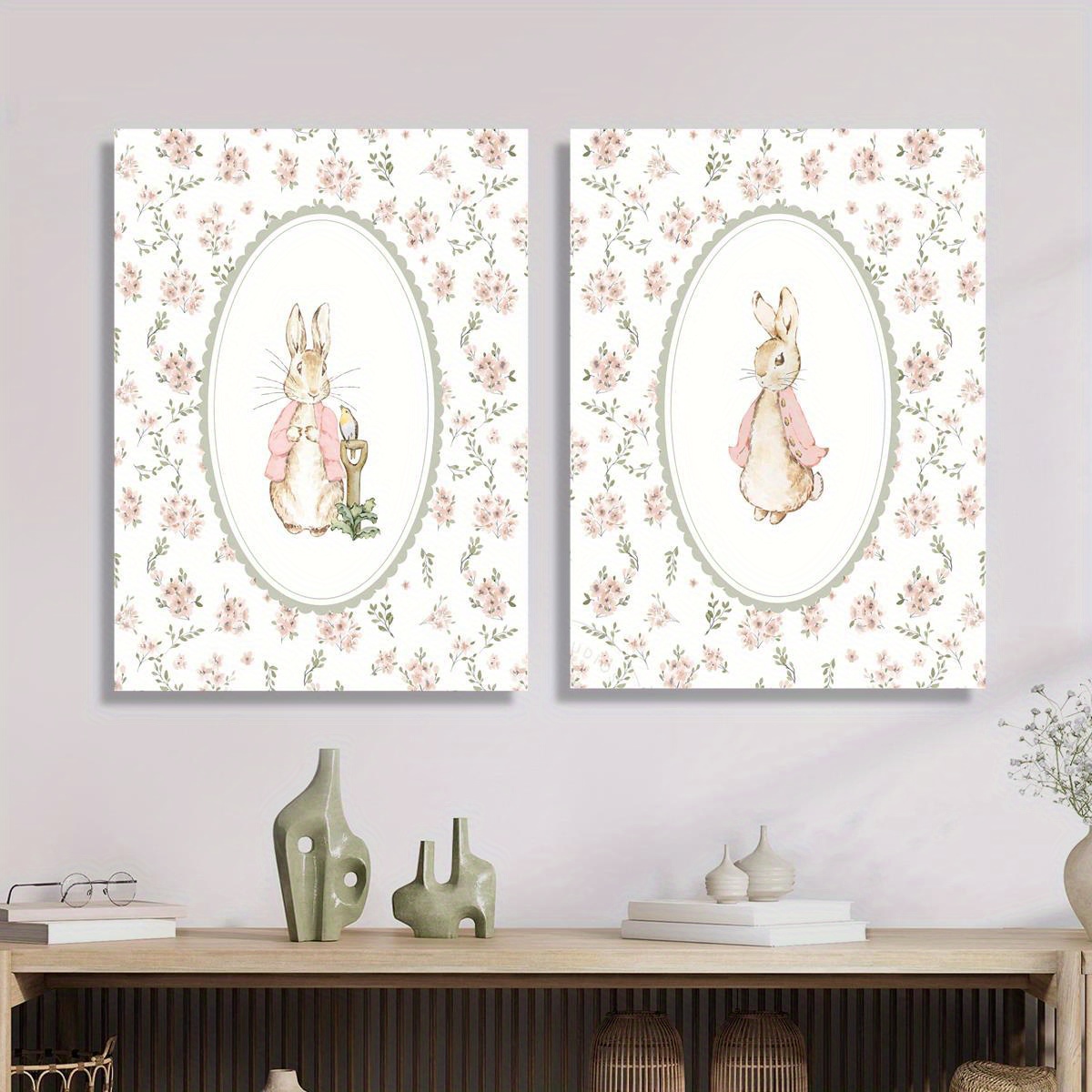 2pcs 레트로 부활절 토끼 캔버스 인쇄 아트, 프레임 - Home Decor Youtube 리뷰 및 가격
