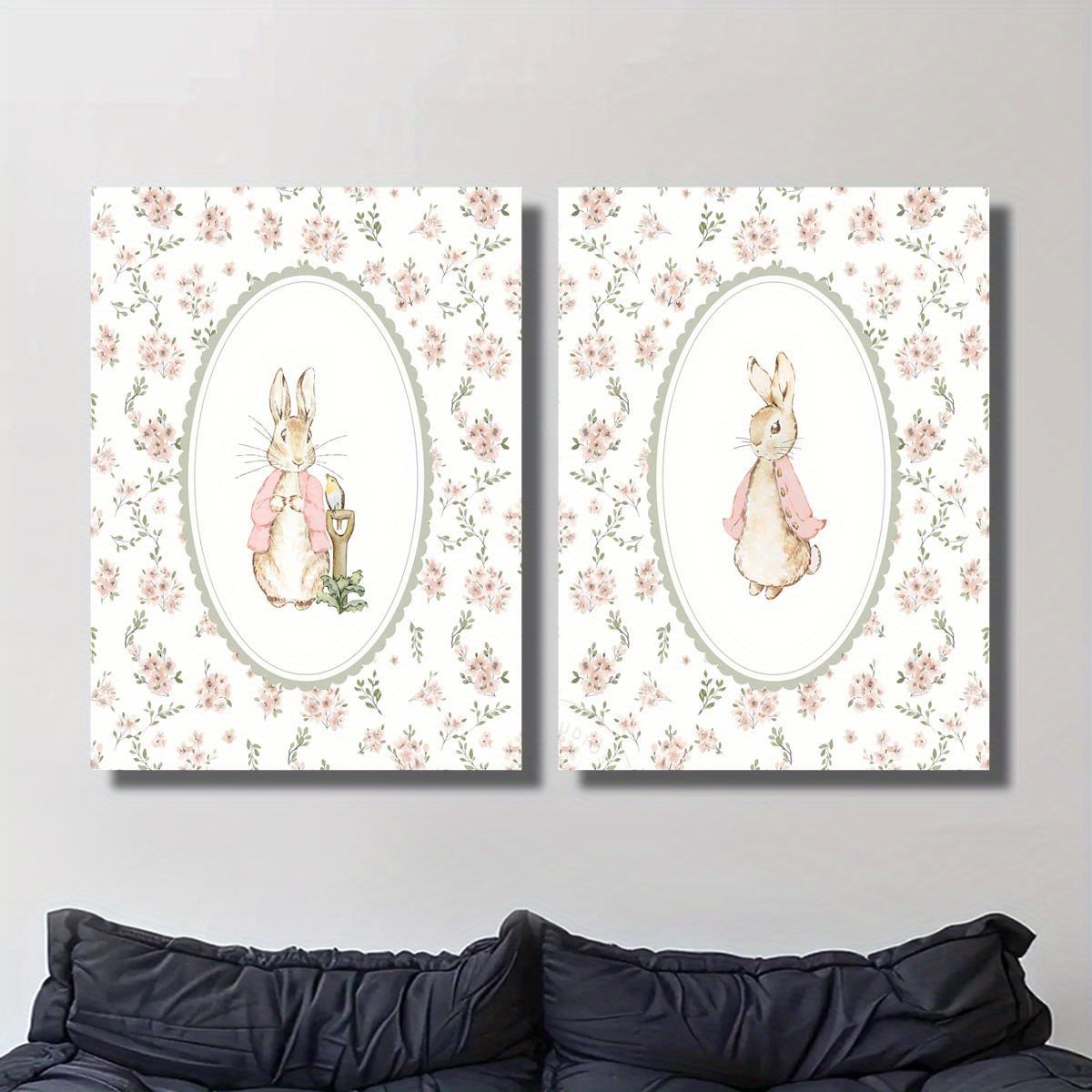 2pcs 레트로 부활절 토끼 캔버스 인쇄 아트, 프레임 - Home Decor Youtube 리뷰 및 가격