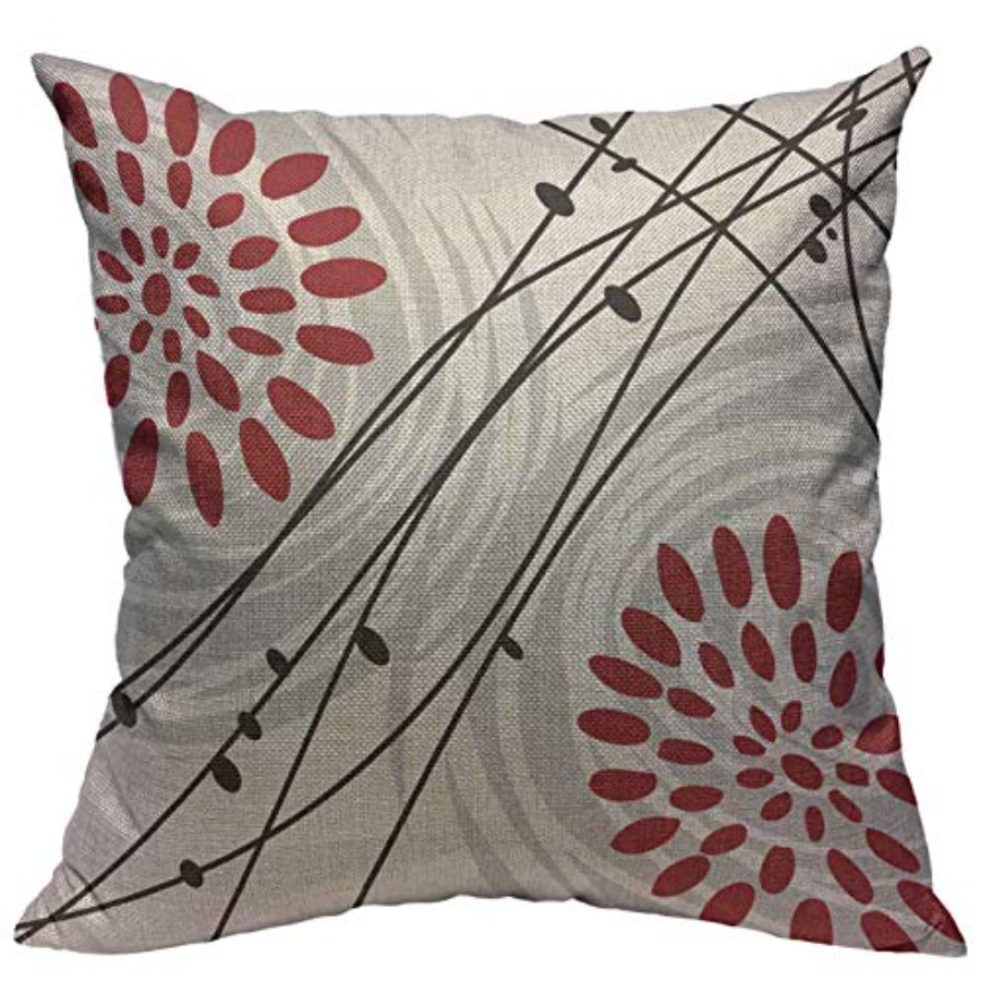 블랙 볼드 레드 플로럴 디자인 그레이 홈 코튼 린넨 장 - Decorative Throw Pillow 리뷰 및 가격