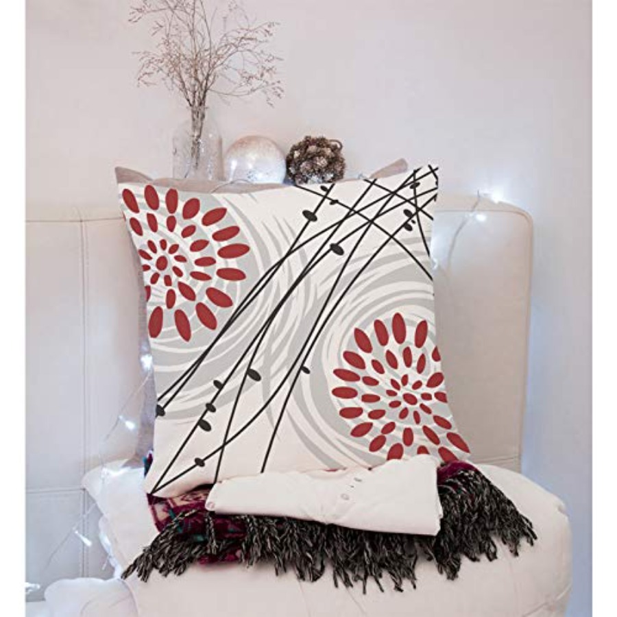 블랙 볼드 레드 플로럴 디자인 그레이 홈 코튼 린넨 장 - Decorative Throw Pillow 리뷰 및 가격