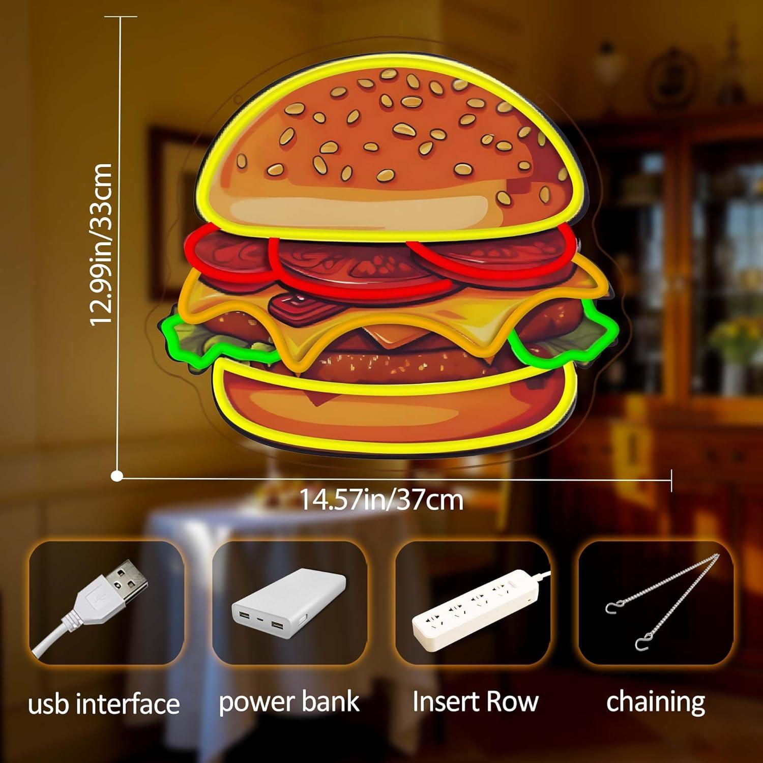 버거 네온사인 LED 햄버거 벽등 레스토랑 바 주방 패 - Home Decor Kolkata 리뷰 및 가격