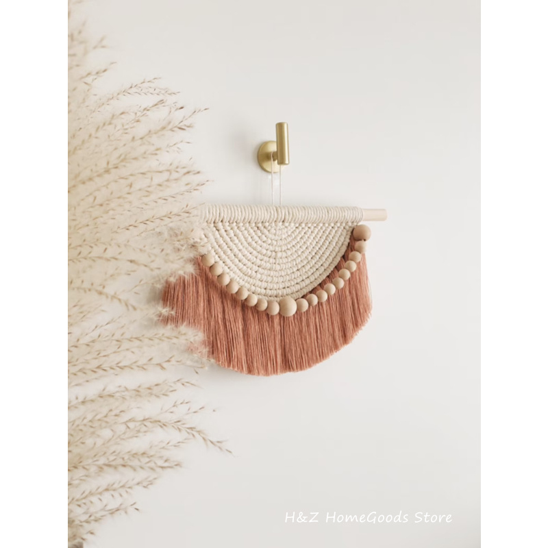 마크라메 벽걸이 태피스트리, 나무 구슬과 술, 수제 짠 - Yarn Home Decor 리뷰 및 가격